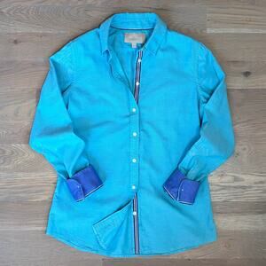 Banana Republic Cotton Oxford Shirt Y2K Preppy Turquoise Womens Size Small